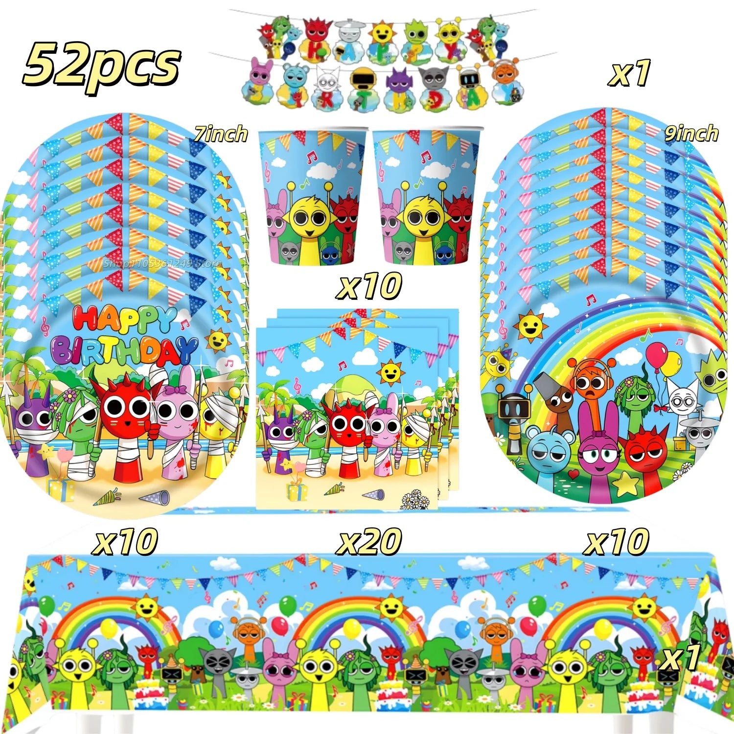 New Sprunki Birthday Party Decoration Balloons Set Kids Boys Favors Birthday Party Supplies IncredibES Tableware for Baby Shower