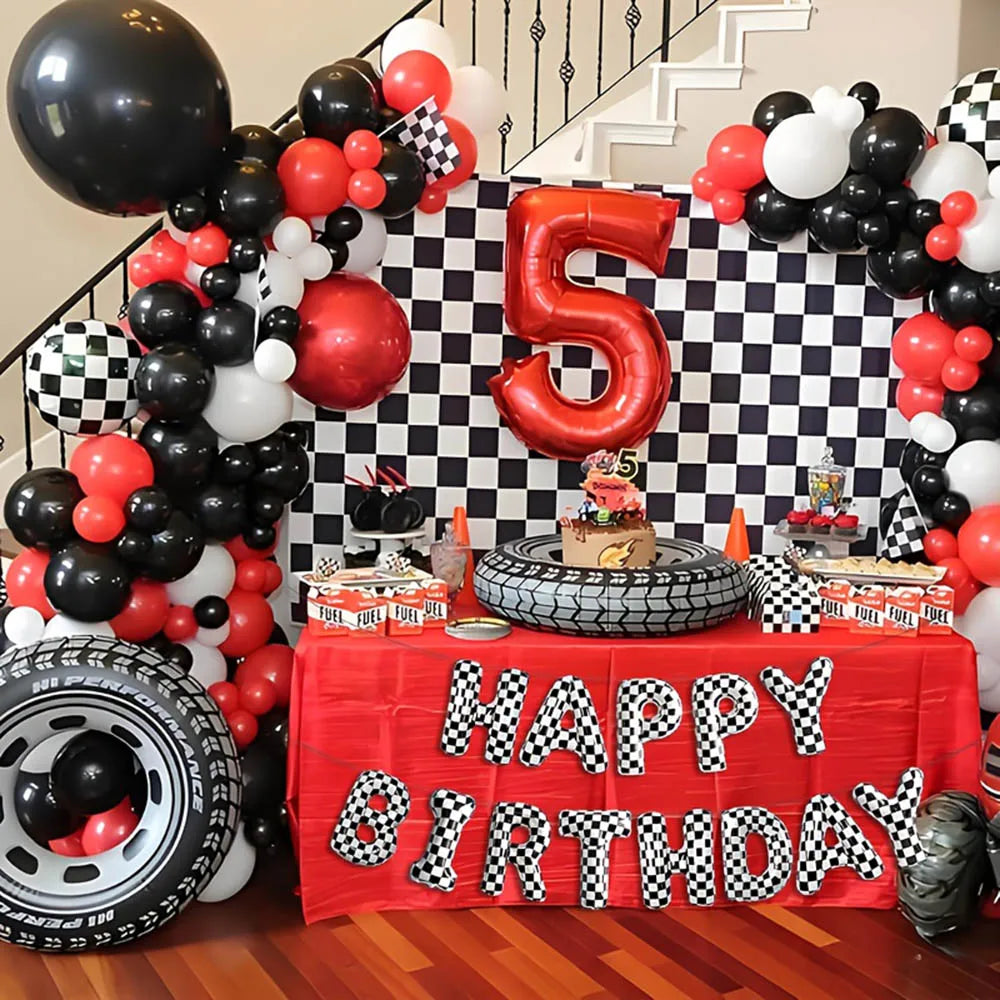 Racing Happy Birthday Ballon Set – Rennwagen Geburtstagsdeko | Folienballon Banner