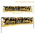 Schwarz Gold Happy Birthday Banner – Vinyl Wimpelgirlande für 40., 50. & 60. Geburtstag | Jubiläum Party Deko