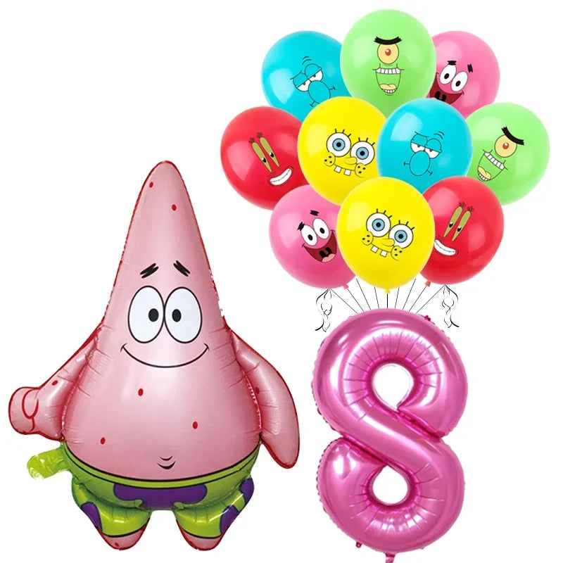Spongebob Child party Birthday balloon set Patrick Star Foil Number Latex balloon Baby shower Party Decorations Supplies Globos