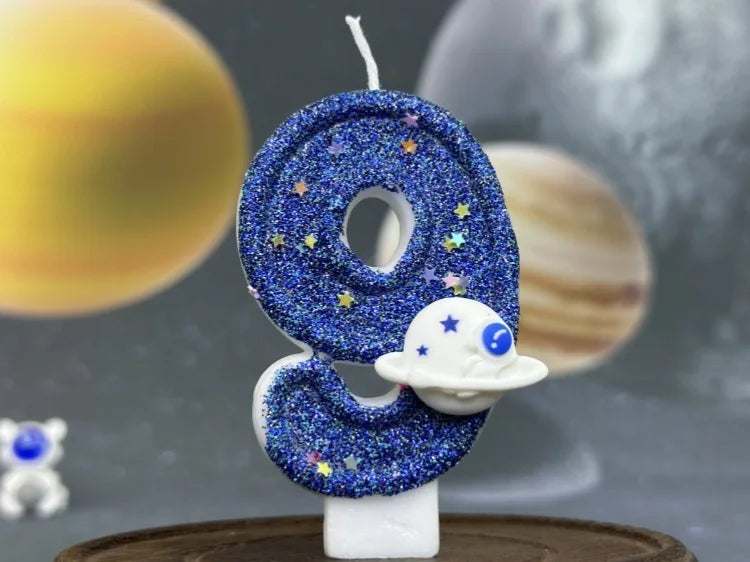 Zahlenkerze Weltraum – Blaue Planeten-Kerze für Kindergeburtstag & Torte | Ziffern 0–9