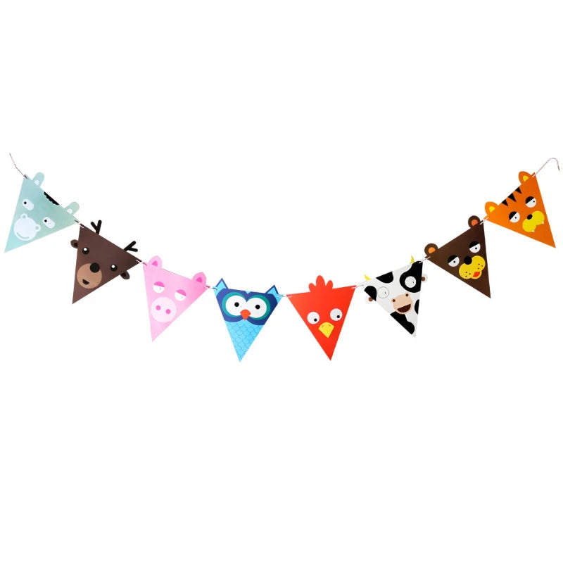 Cartoon Bunting Birthday Banner for Children's Day and Bedroom Decoration, Hand in Hand, Animal, Forest, DIY, Event, Dress Up,2m