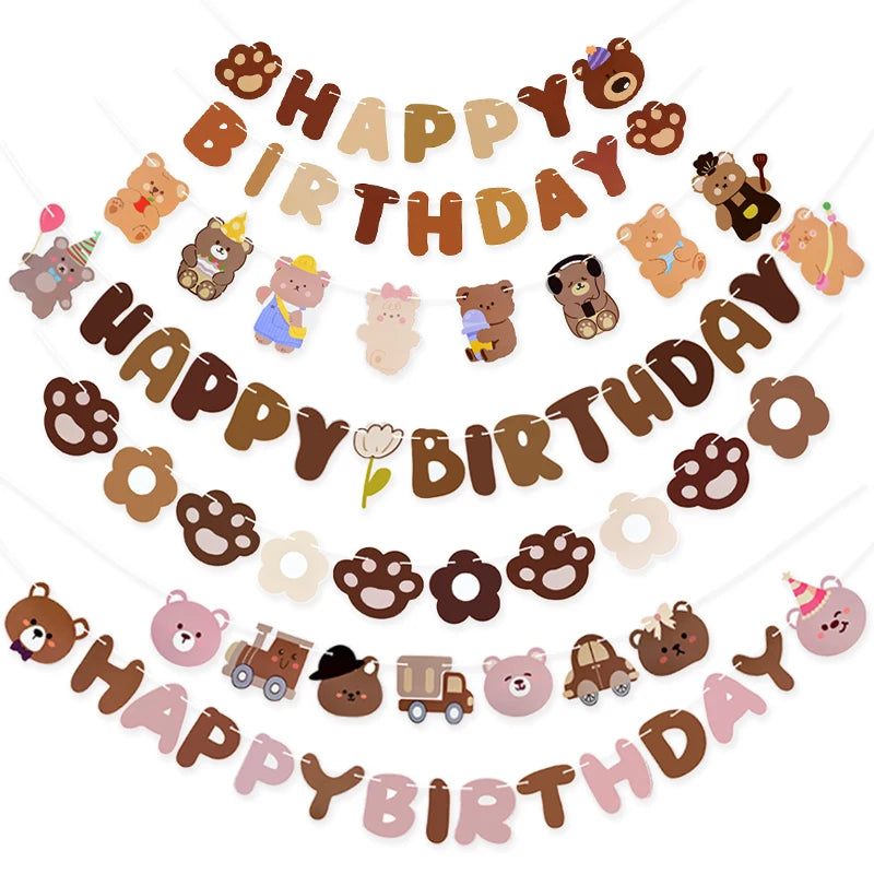 Teddybär Happy Birthday Banner Girlande – Wimpelkette für Kindergeburtstag | 5 Designs
