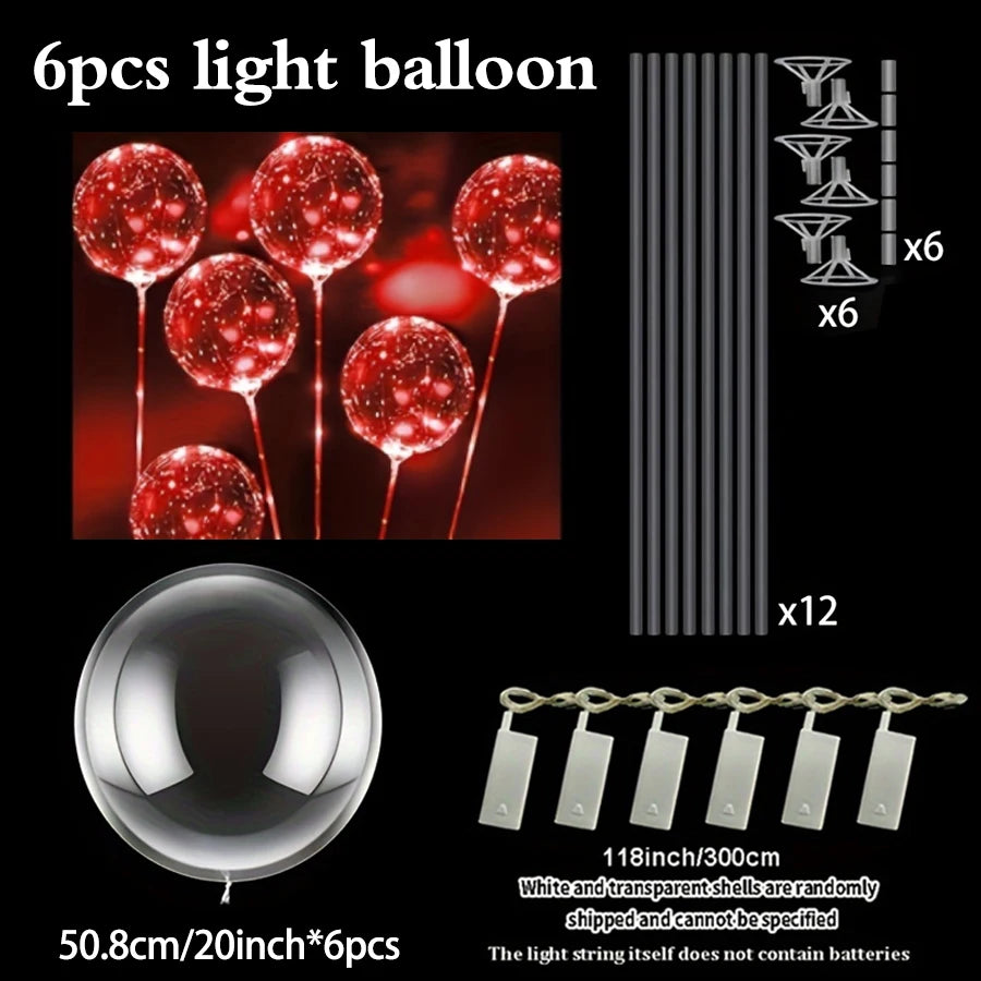 6 Led Luminous Transparent Balloons for Weddings, Birthdays, Bachelor Party (Battery Not Included), Valentine's Day, Anniversary