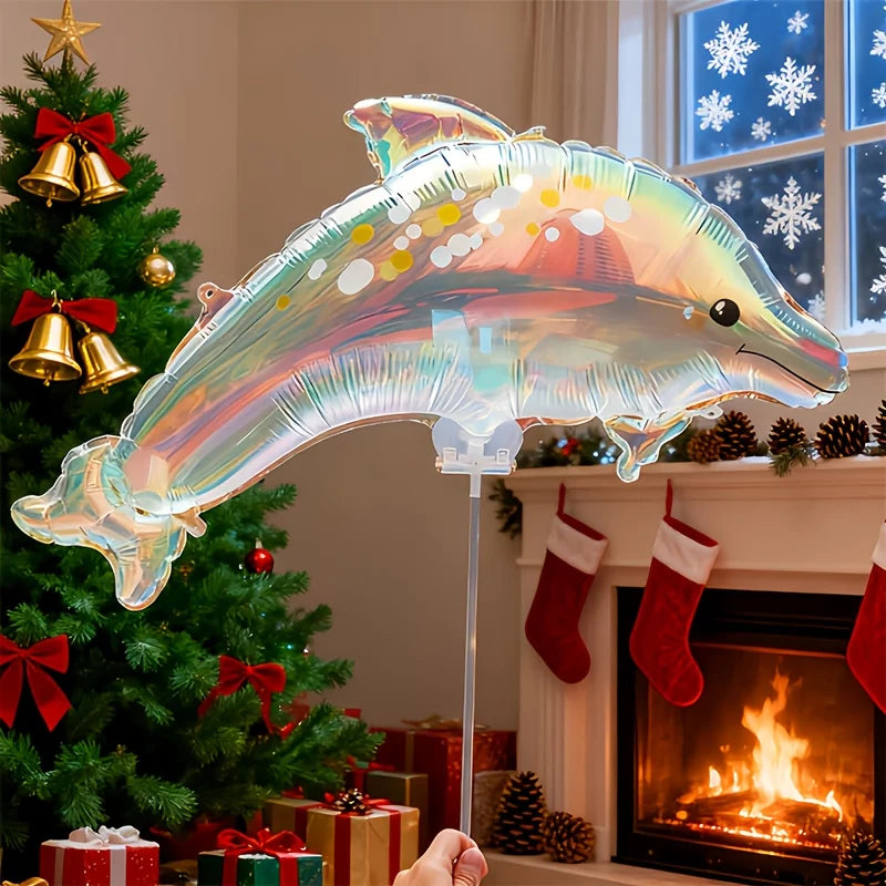 6 Colorful Dolphin Balloons, Birthday Balloons, Party Supplies, Christmas Decorations, Equipped with Balloon Sticks, Self-Sealing, Easy to Inflate, Suitable for Birthday, Anniversary Party Decorations, Gatherings, Christmas