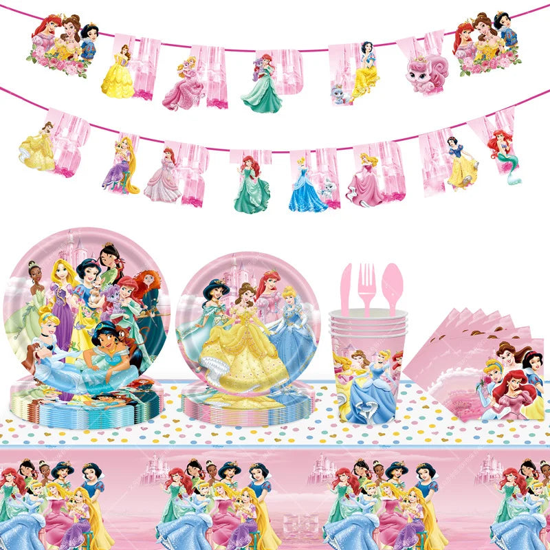 Princess Birthday Party Decorations Candy Gift Boxes Pink Princes Balloons Stickers Tableware Set Backdrop Party Favors Birthday
