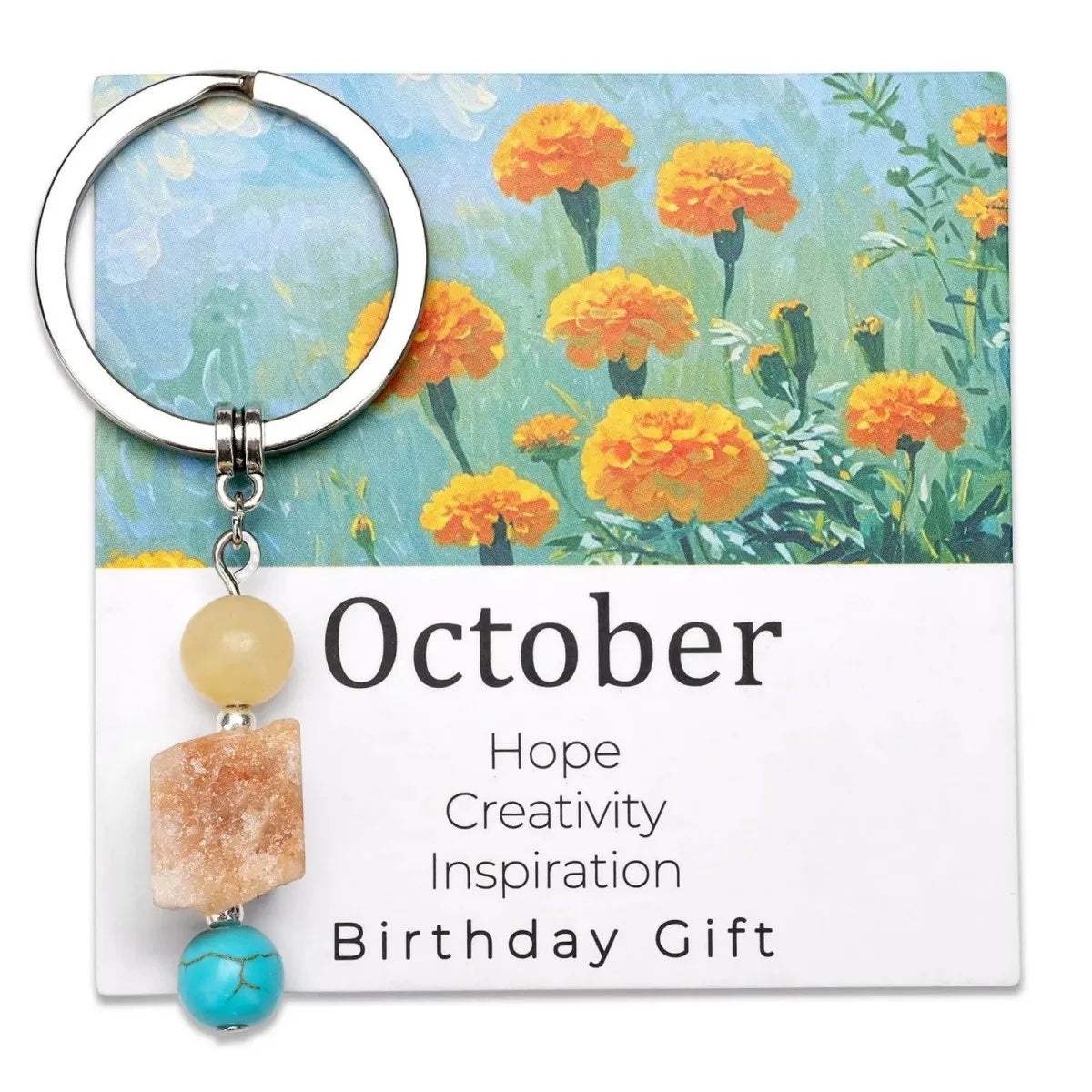 Natural Stone Keyring Birthday Gift Floral Blessings Crystal Rough Stone Keyring Birthday Flower Crystal Keyring