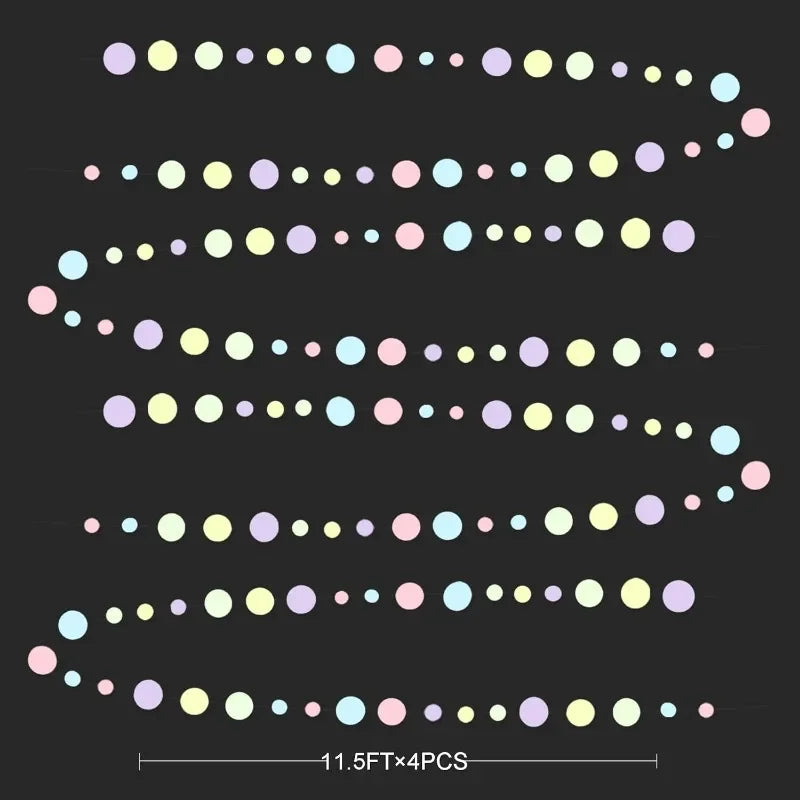 Pastel Kids Birthday Party Decorations Blue Purple Pink Green Circle Garland Hanging for Baby Shower Paper Polka Dot Streamers
