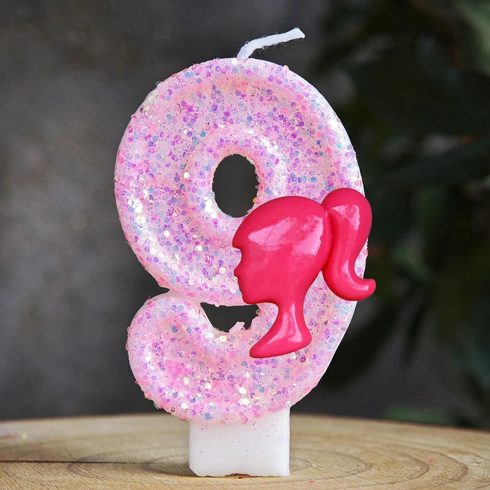 Barbiela Candle Number 0-9 Pink Red Sequin Girls Birthday Cake Decorations Baby Shower  Anniversary Party Gifts