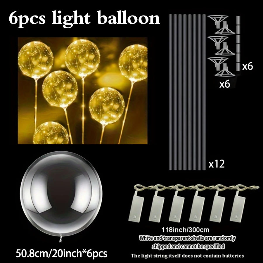 6 Led Luminous Transparent Balloons for Weddings, Birthdays, Bachelor Party (Battery Not Included), Valentine's Day, Anniversary