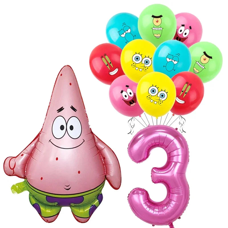 Spongebob Child party Birthday balloon set Patrick Star Foil Number Latex balloon Baby shower Party Decorations Supplies Globos