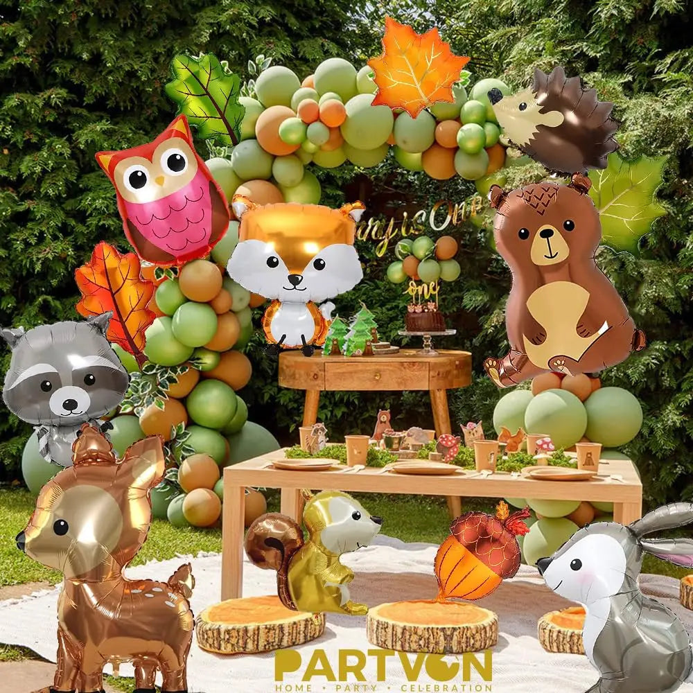 Woodland Animal Balloons Woodland Themed Baby Shower Birthday Fall Party Decor Fox Deer Tiger Bear Forest Animal Mylar Balloon