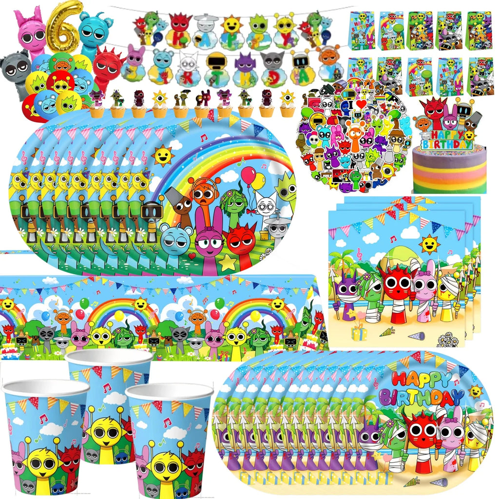 New Sprunki Birthday Party Decoration Balloons Set Kids Boys Favors Birthday Party Supplies IncredibES Tableware for Baby Shower