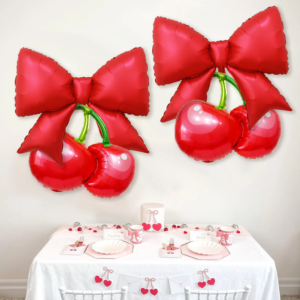4pcs bow and cherry balloons, "She's The Cherry On Top," berry-themed first birthday, fruit-themed baby shower,bridal wedding