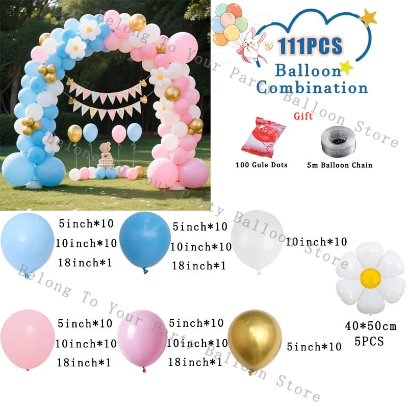 Baby Baptism Balloon Garland Daisy Flower Foil Helium Balloon Arch Kit Gender Reveal Decorations Pink Blue Birthday Party Decor