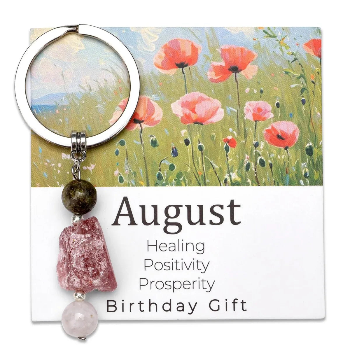 Natural Stone Keyring Birthday Gift Floral Blessings Crystal Rough Stone Keyring Birthday Flower Crystal Keyring