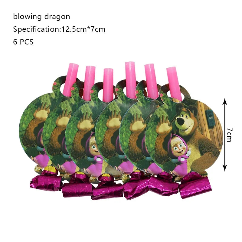 Mashas and Bear Birthday Party Decoration Cartoon Theme Balloons Kids Event Supplies Disposable Tableware Backdrop