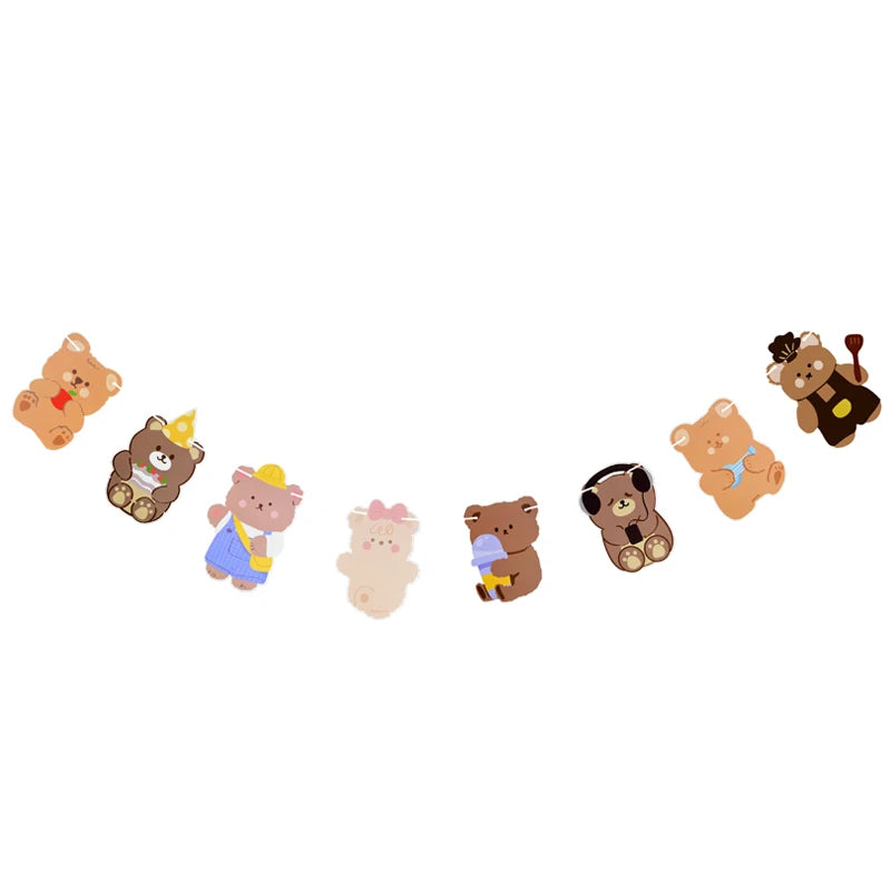 Teddybär Happy Birthday Banner Girlande – Wimpelkette für Kindergeburtstag | 5 Designs