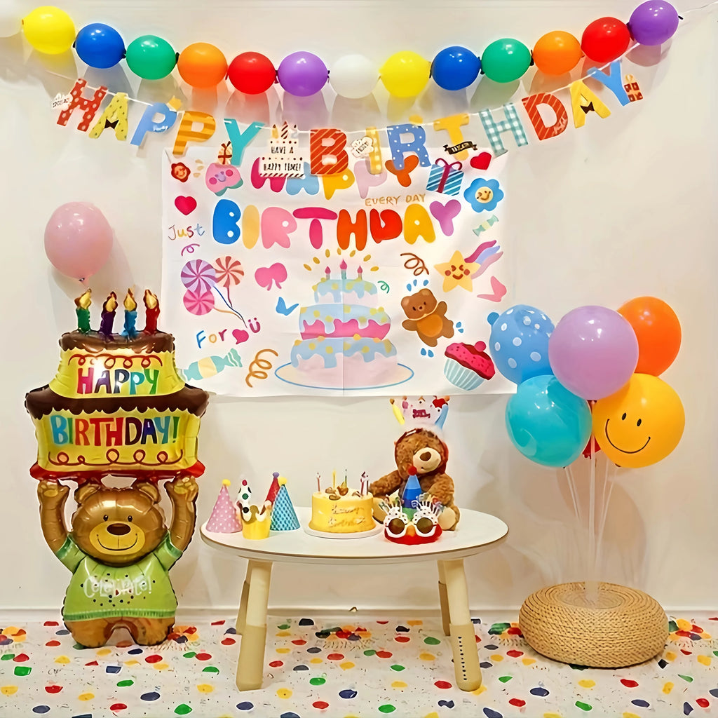 A Teddy Bear Balloon Holding A Cake Is Perfect for Birthday Celebrations and Holiday Gifts. Birthday Cake Decoration Party