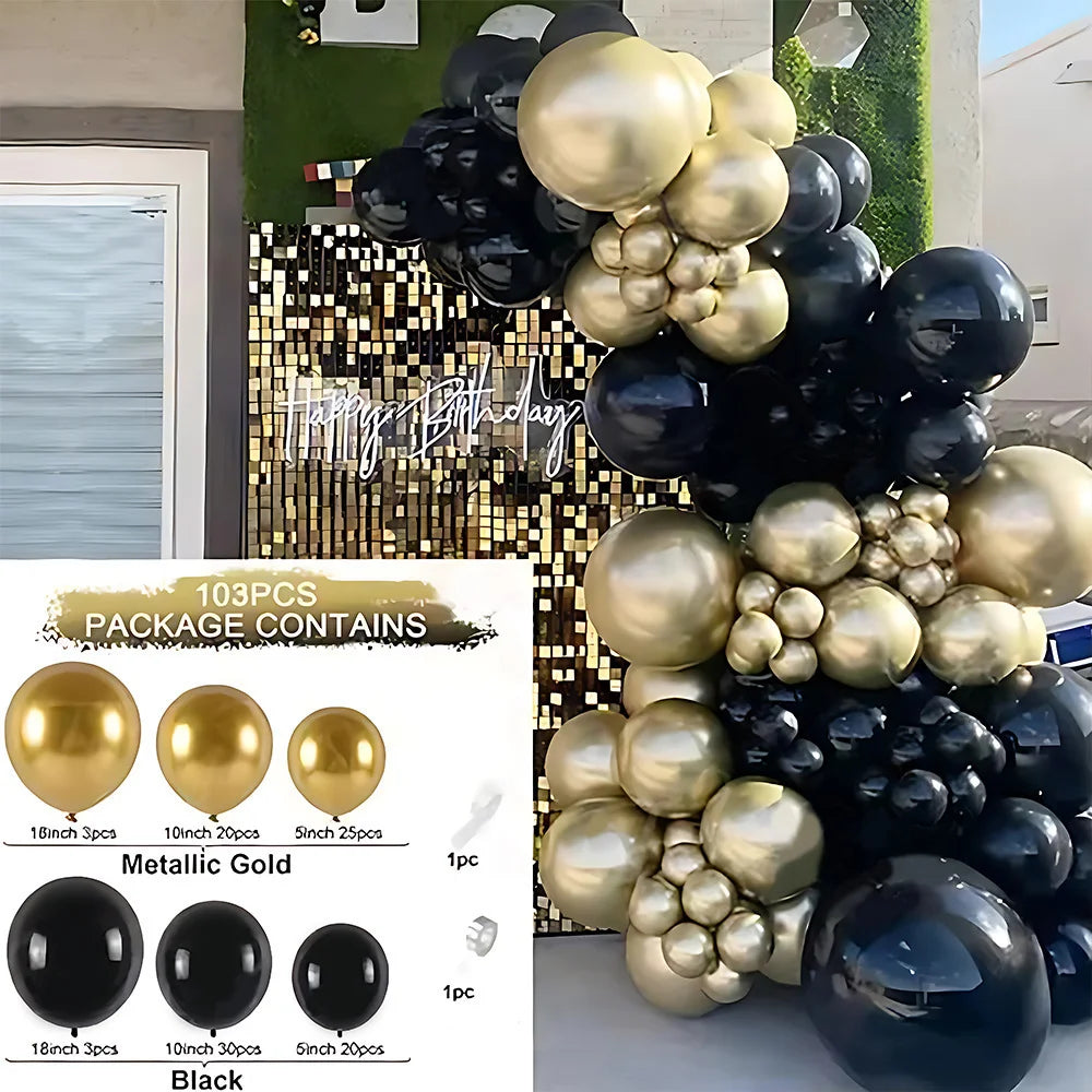 Black Gold Balloon Set Birthday Party Decor Balloon for Wedding Anniversary Graduation Holiday Celebration Home Backdrop Decor