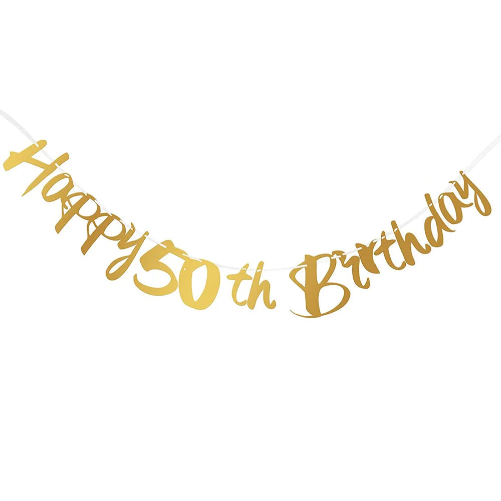 Glitzer Gold Happy Birthday Banner – Geburtstagsdeko für runde Geburtstage | 1. bis 80.