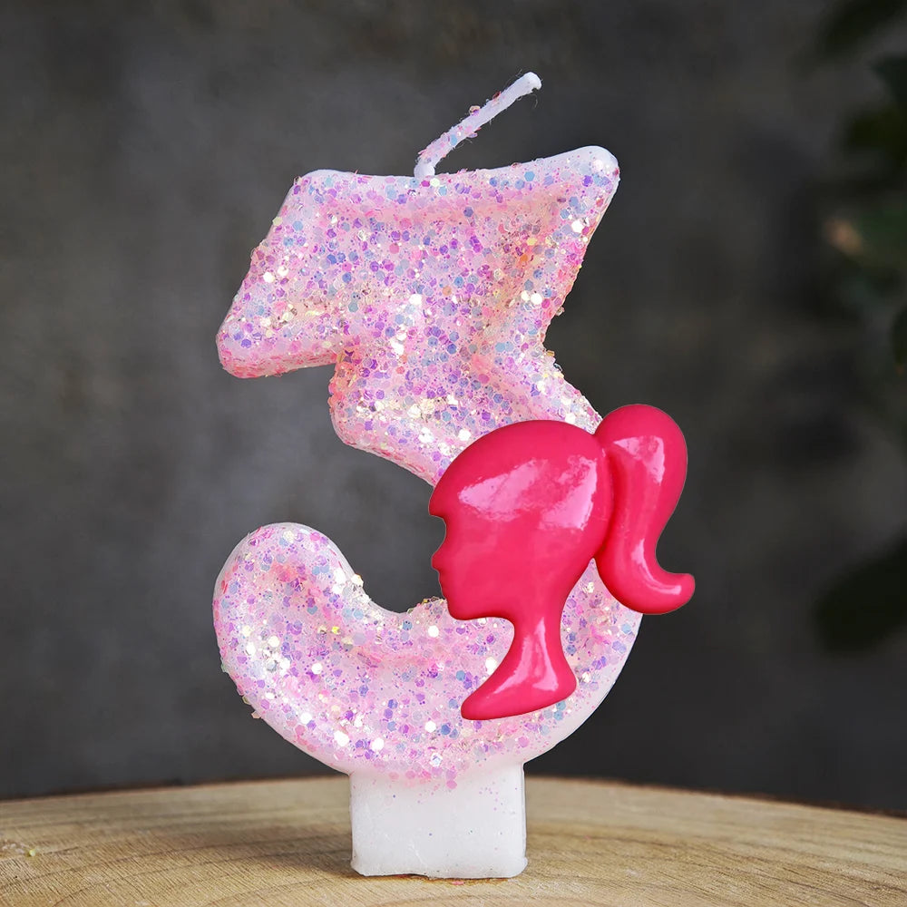 Barbiela Candle Number 0-9 Pink Red Sequin Girls Birthday Cake Decorations Baby Shower  Anniversary Party Gifts
