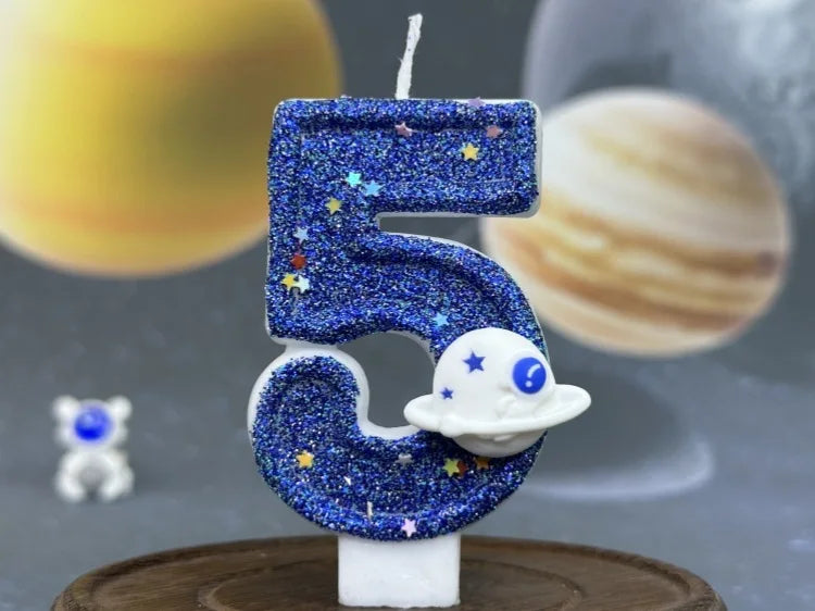 Zahlenkerze Weltraum – Blaue Planeten-Kerze für Kindergeburtstag & Torte | Ziffern 0–9