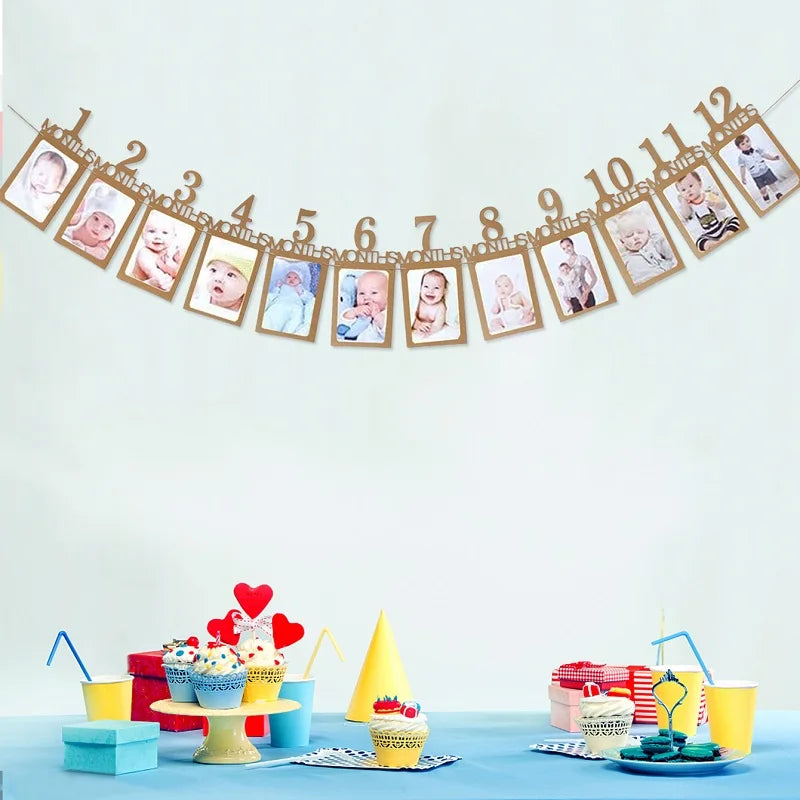 Baby Meilenstein Foto Banner 1–12 Monate – Kraftpapier Wachstumsrekord | 1. Geburtstag Fotorequisite