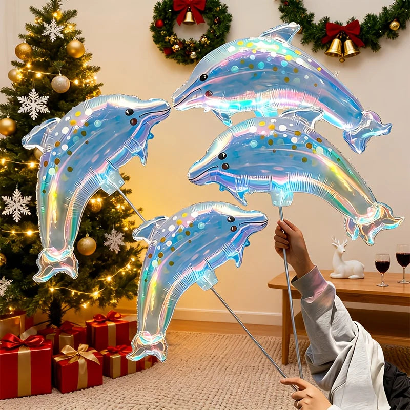 6 Colorful Dolphin Balloons, Birthday Balloons, Party Supplies, Christmas Decorations, Equipped with Balloon Sticks, Self-Sealing, Easy to Inflate, Suitable for Birthday, Anniversary Party Decorations, Gatherings, Christmas