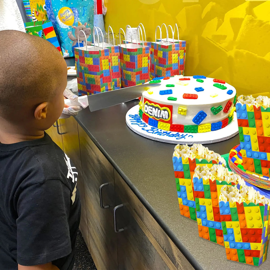 Popcorn Boxen Baustein-Design – Süßigkeiten & Candy Box für Kindergeburtstag | 6, 12 oder 18 Stück