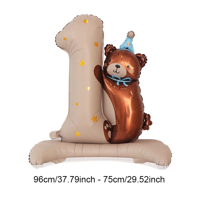 Bären Folienballon „1“ – Süßer Zahlenballon für den 1. Geburtstag & Babyparty