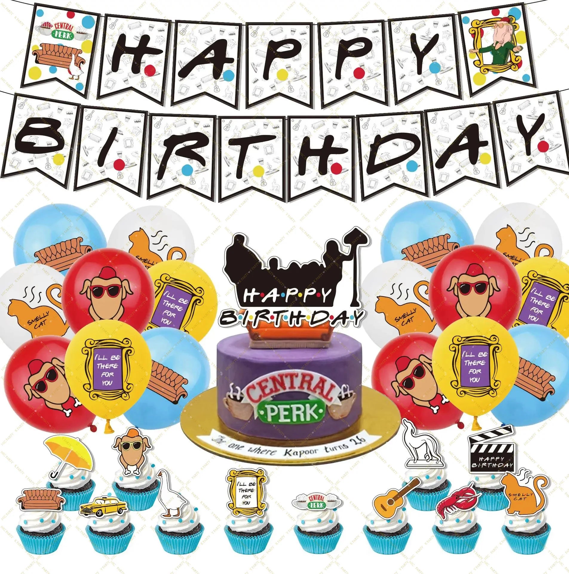 Friends Birthday Party Decoration Party Supplies Birthday Balloon Cake Topper Birthday Banner Baby Shower Party Favor Home Decor