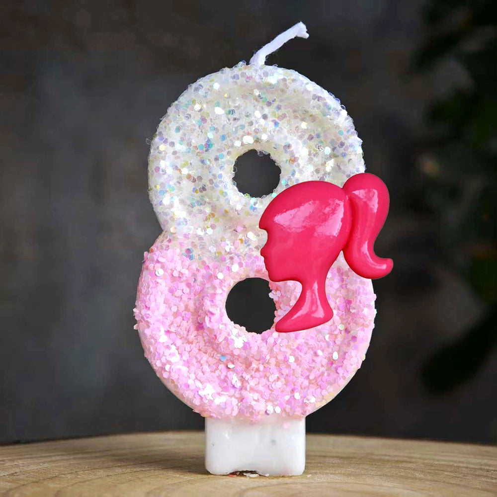 Barbiela Candle Number 0-9 Pink Red Sequin Girls Birthday Cake Decorations Baby Shower  Anniversary Party Gifts