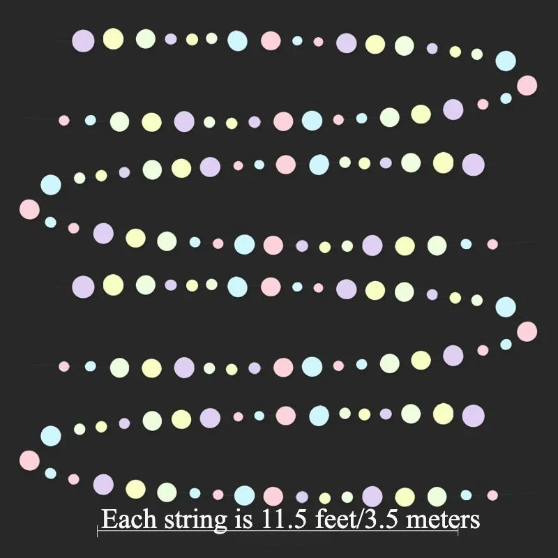 Pastel Kids Birthday Party Decorations Blue Purple Pink Green Circle Garland Hanging for Baby Shower Paper Polka Dot Streamers