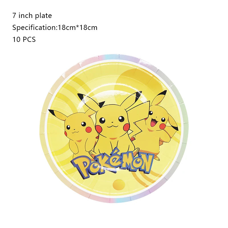 Pokemon Birthday Party Decoration New Ligntning Pikachu Balloon Kid Event Supplies Disposable Tableware Banner Backdrop Plate