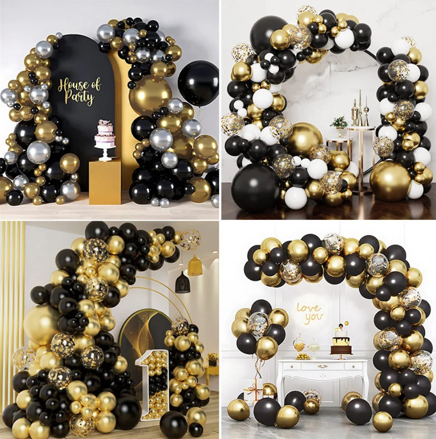 Black Gold Balloon Set Birthday Party Decor Balloon for Wedding Anniversary Graduation Holiday Celebration Home Backdrop Decor