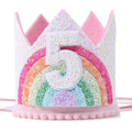 Kids Birthday Party Rainbow Crown Headband 1st 2nd 3rd Birthday Party Photo Props Baby Shower Party Number Hat Unicorn Party