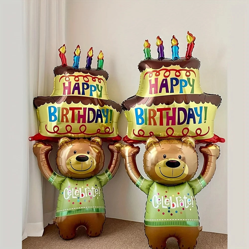 A Teddy Bear Balloon Holding A Cake Is Perfect for Birthday Celebrations and Holiday Gifts. Birthday Cake Decoration Party