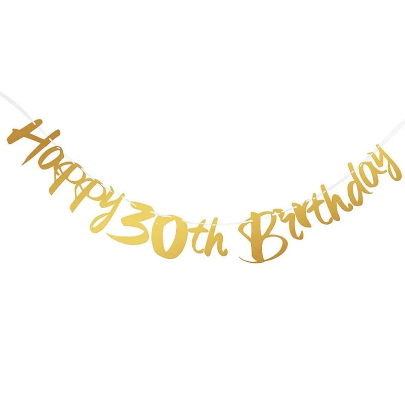 Glitzer Gold Happy Birthday Banner – Geburtstagsdeko für runde Geburtstage | 1. bis 80.