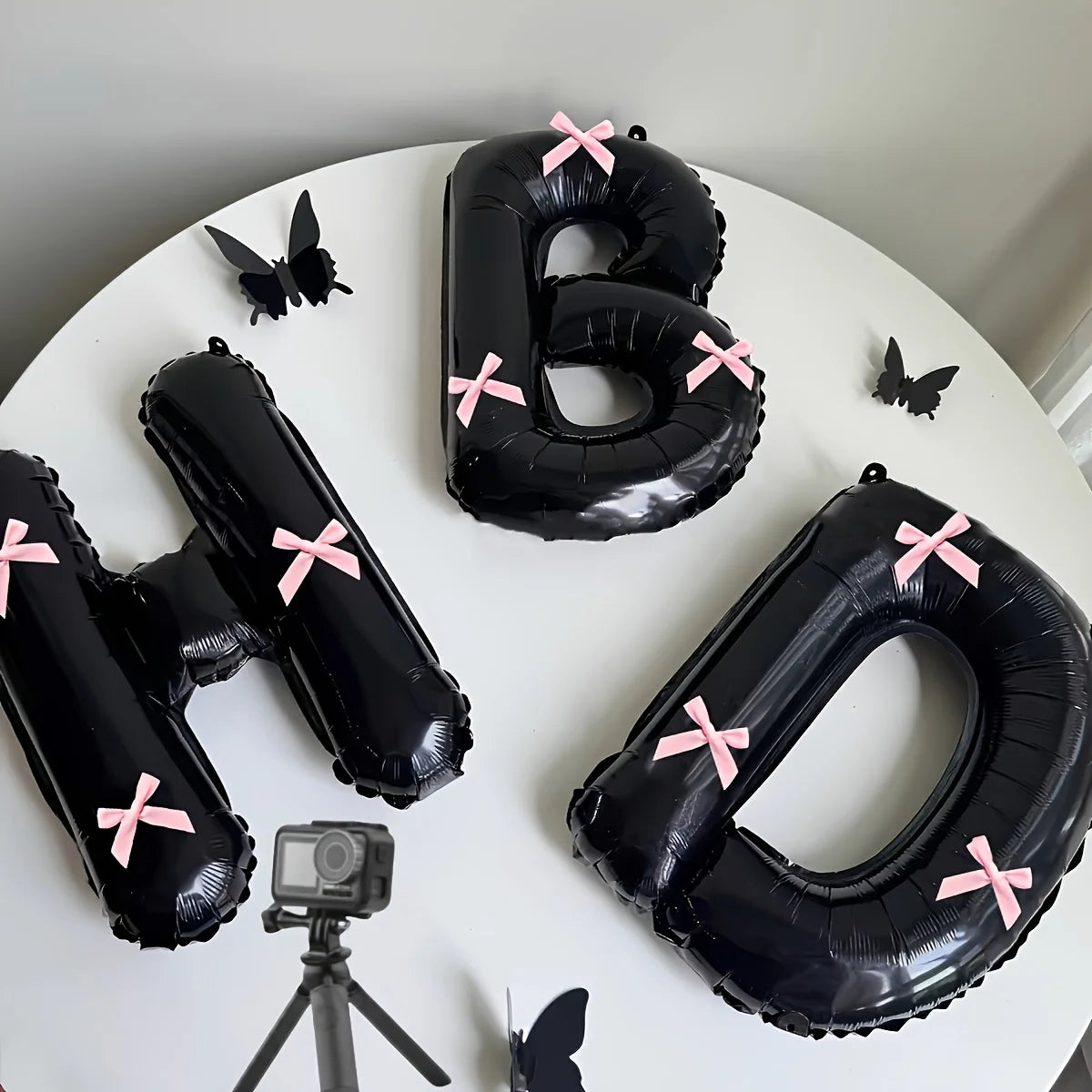 16 inch Black Letter Happy Birthday Set Pink Bow Decoration Festival Party Supplies Children Adult Surprise Gift Photo Props