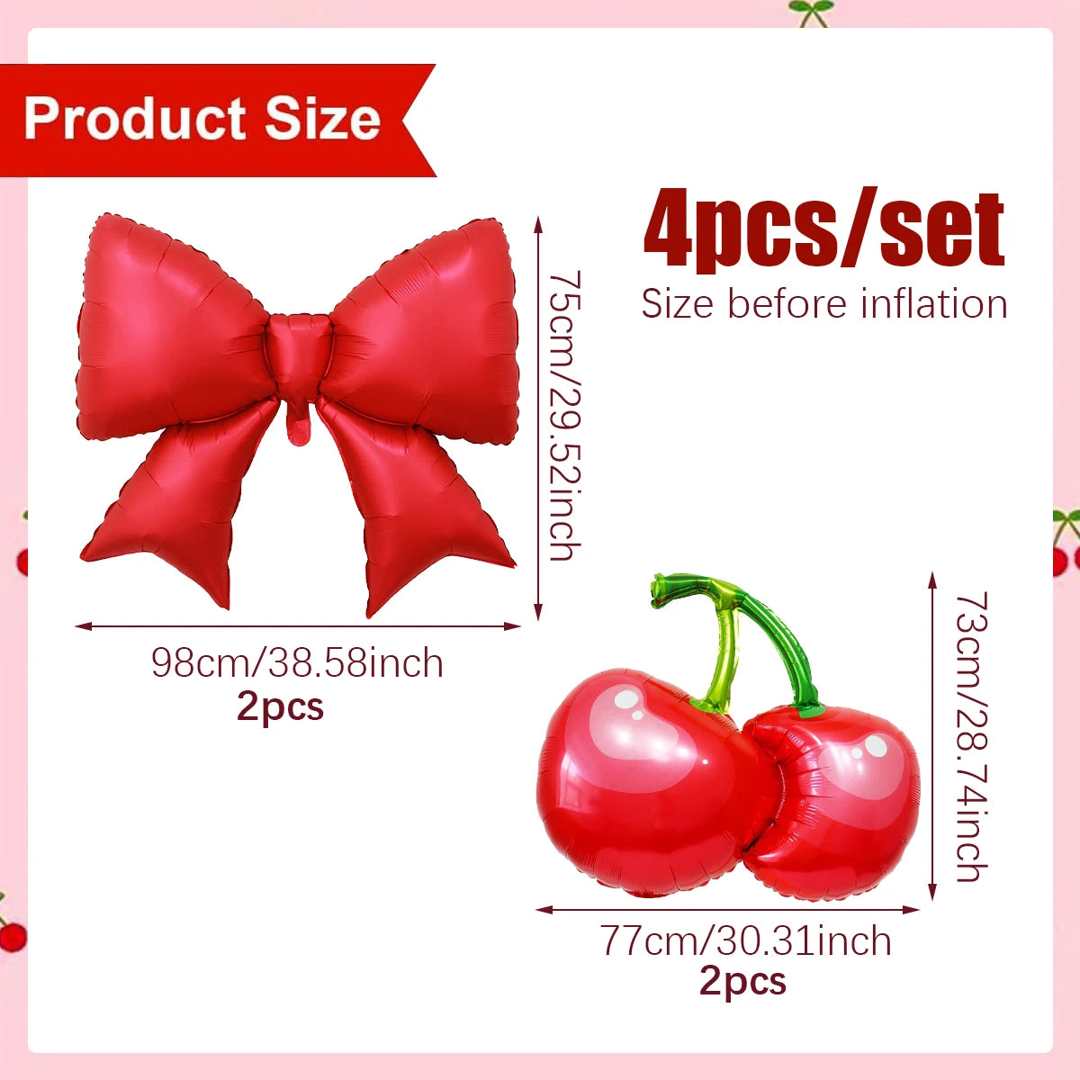 4pcs bow and cherry balloons, "She's The Cherry On Top," berry-themed first birthday, fruit-themed baby shower,bridal wedding