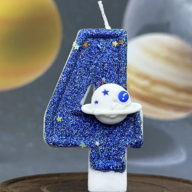 Zahlenkerze Weltraum – Blaue Planeten-Kerze für Kindergeburtstag & Torte | Ziffern 0–9