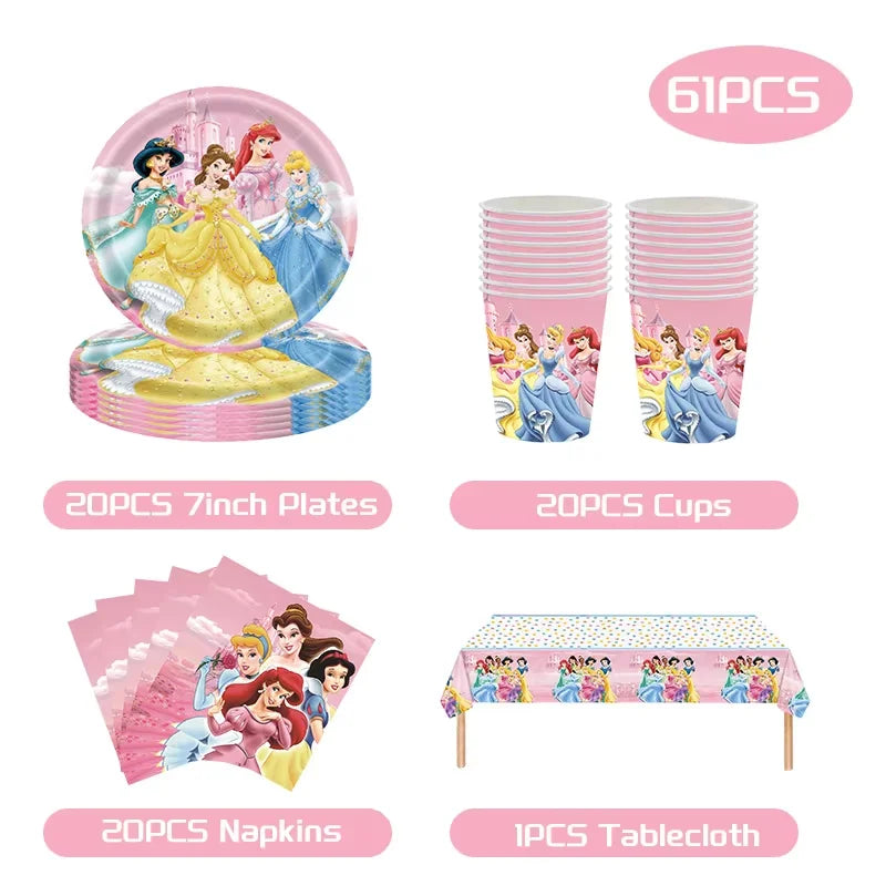 Princess Birthday Party Decorations Candy Gift Boxes Pink Princes Balloons Stickers Tableware Set Backdrop Party Favors Birthday