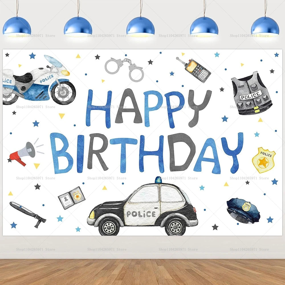 1pc Emergency Vehicle Birthday Backdrop Boy Birthday Party Photography Backdrop Party Decoration Photo Photography Studio Props