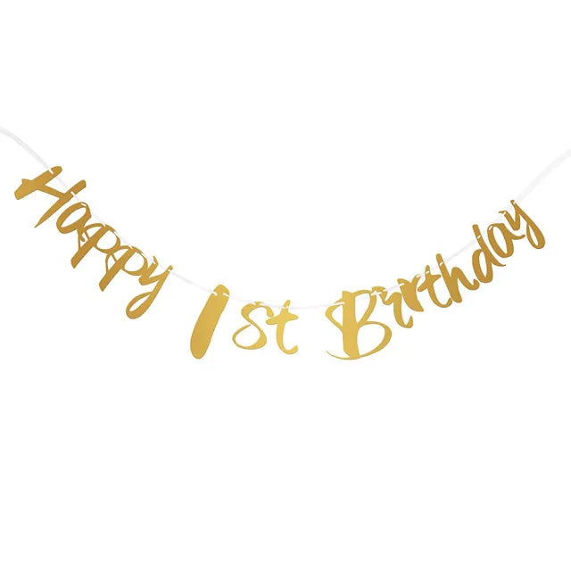 Glitzer Gold Happy Birthday Banner – Geburtstagsdeko für runde Geburtstage | 1. bis 80.