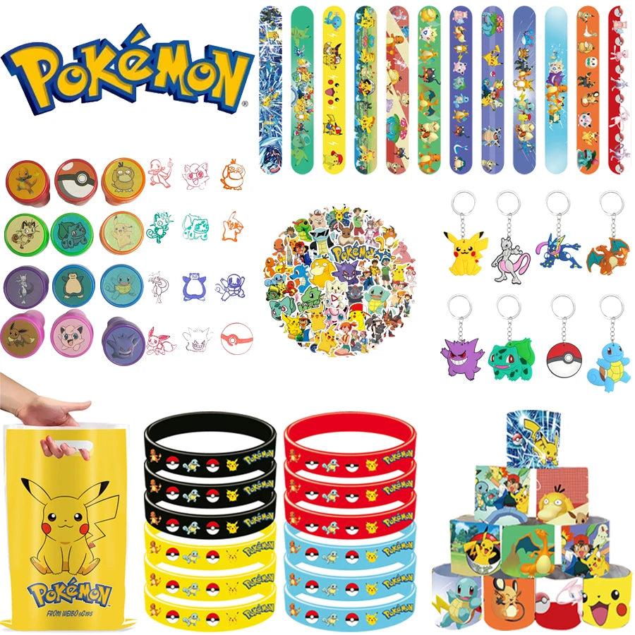 Pokemon Birthday Party Favors Birthday Party Gifts Bracelet sticker gift bag Key chaiSmall gifts for boys and girls gathering