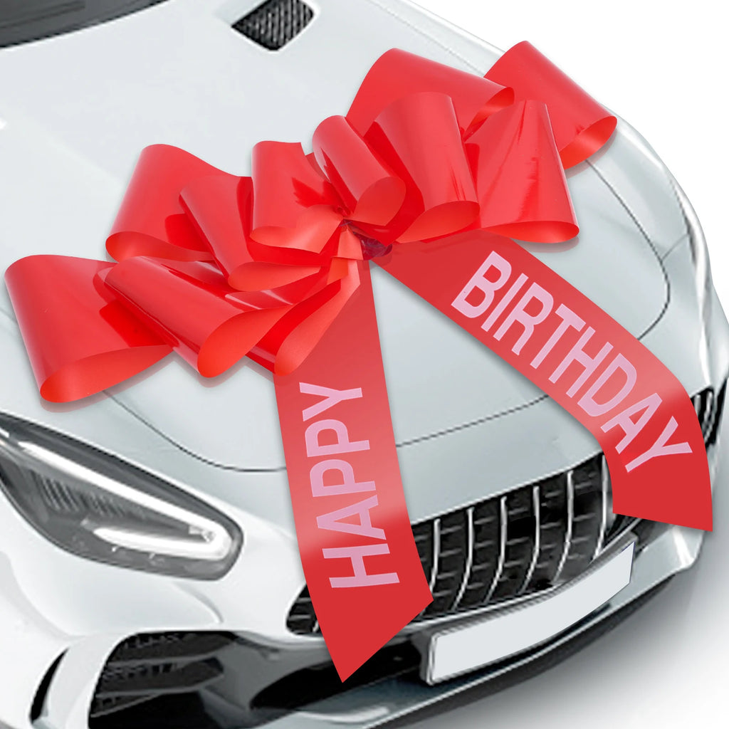 Riesige Happy Birthday Geschenkschleife 30 Zoll – Große Ziehschleife für Auto & Geschenke | Rot