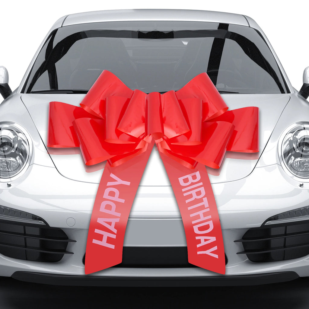 Riesige Happy Birthday Geschenkschleife 30 Zoll – Große Ziehschleife für Auto & Geschenke | Rot