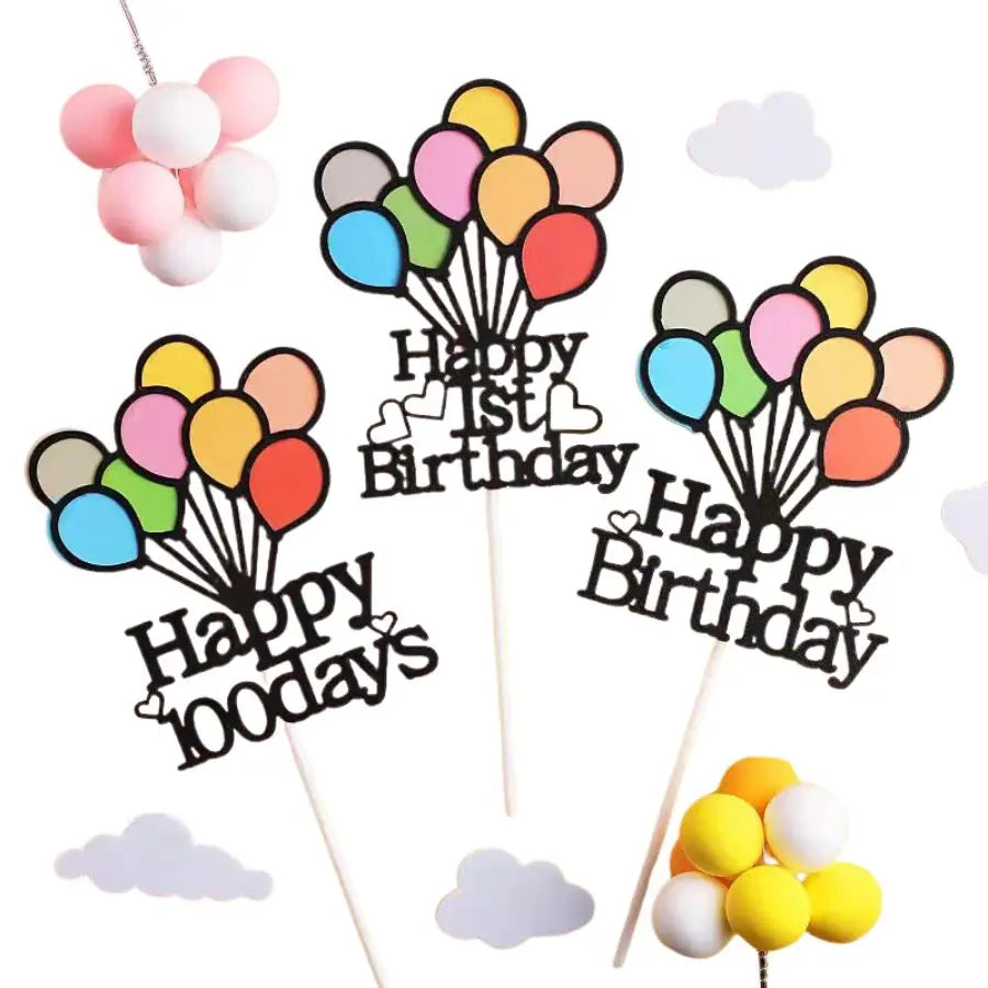 Colorful Balloons Birthday Cake Decorations Children's First Birthday Balloons Desserts Party Baking Plugins