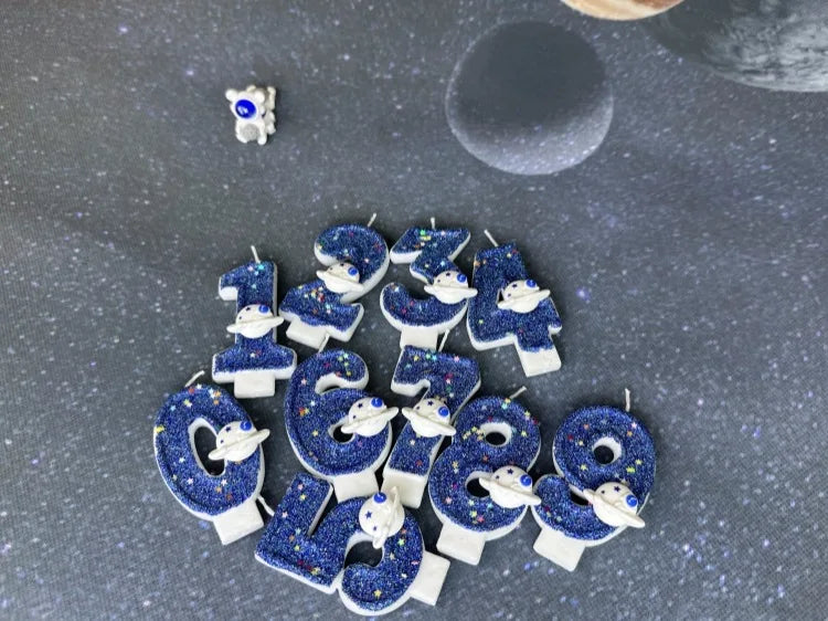 Zahlenkerze Weltraum – Blaue Planeten-Kerze für Kindergeburtstag & Torte | Ziffern 0–9